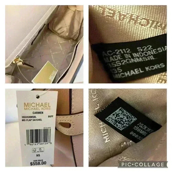 Michael Kors Purse Carmen Medium Flap Satchel shoulder bag buff - Picture 8 of 11